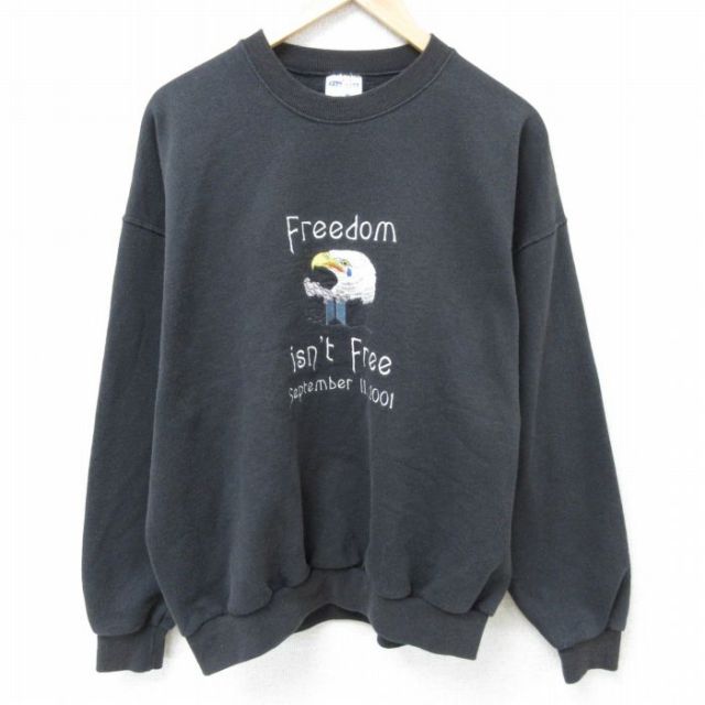 XL★古着 ジャージーズ 長袖 スウェット メンズ 00年代 00s ワールドトレードセンタービル 刺繍 クルーネック 黒 ブラック 25apr11 中古 スエット トレーナー トップス