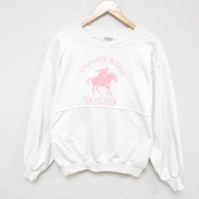 L★古着 長袖 スウェット メンズ 80年代 80s ポロクラブ クルーネック 白 ホワイト 25apr14 中古 スエット トレーナー トップス