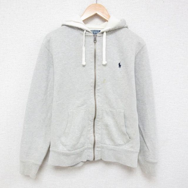 L★古着 ラルフローレン Ralph Lauren 長袖 ブランド フルジップ スウェット パーカー メンズ 90年代 90s ワンポイントロゴ グレー 霜降り フード内側サーマル 25apr14 中古 スエット トレーナー トップス