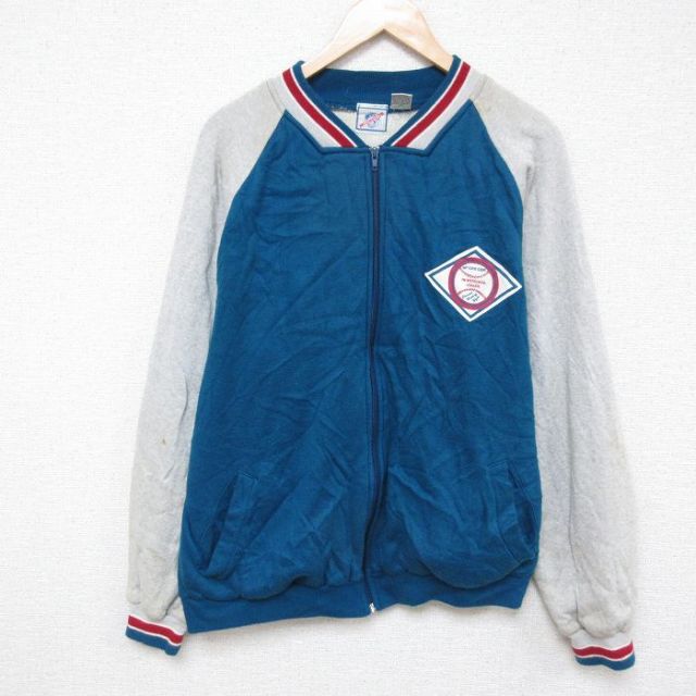XL★古着 マックレガー 長袖 フルジップ スウェット メンズ 90年代 90s 野球 ツートンカラー ラグラン クルーネック 青系 ブルー 内側サーマル 25apr14 中古 スエット トレーナー トップス