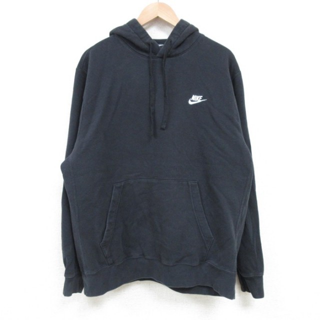 L★古着 ナイキ NIKE 長袖 スウェット パーカー メンズ ワンポイントロゴ 黒 ブラック 25apr14 中古 スエット トレーナー トップス