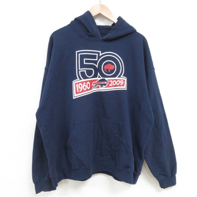 XL★古着 長袖 スウェット パーカー メンズ 00年代 00s NFL バッファロービルズ 大きいサイズ 紺 ネイビー アメフト スーパーボウル 25apr14 中古 スエット トレーナー トップス