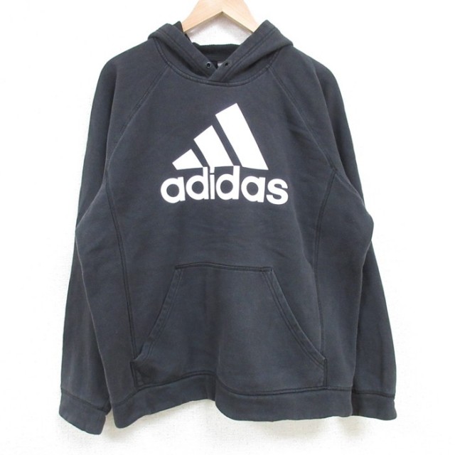 L★古着 アディダス adidas 長袖 スウェット パーカー メンズ ビッグロゴ ラグラン 黒 ブラック 25apr14 中古 スエット トレーナー トップス
