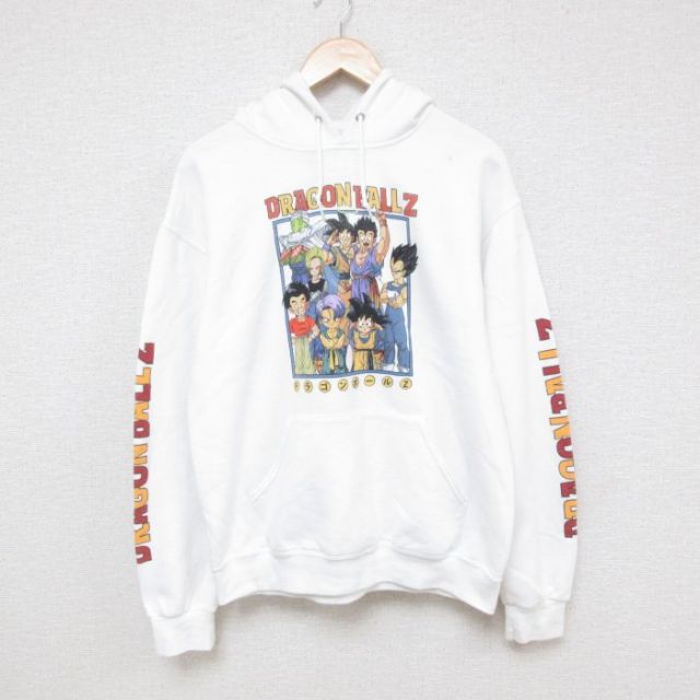 M★古着 長袖 スウェット パーカー メンズ 00年代 00s アニメ ドラゴンボールZ 孫悟空 白 ホワイト 25apr14 中古 スエット トレーナー トップス