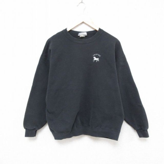 L★古着 リー Lee 長袖 スウェット メンズ 00年代 00s 馬 クルーネック 黒 ブラック 25apr14 中古 スエット トレーナー トップス