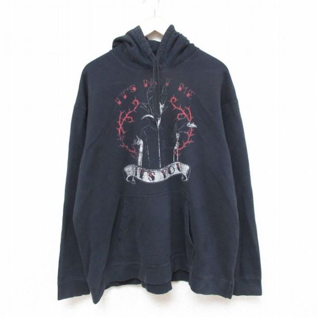 XL★古着 長袖 スウェット パーカー メンズ ディズニー DISNEY マレフィセント 大きいサイズ 黒 ブラック 25apr14 中古 スエット トレーナー トップス