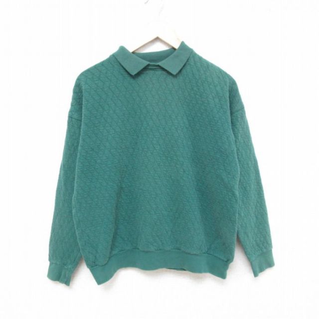 L★古着 オービス ORVIS 長袖 トップス メンズ 90年代 90s 無地 コットン 襟付き 緑 グリーン 25apr14 中古 スエット トレーナー