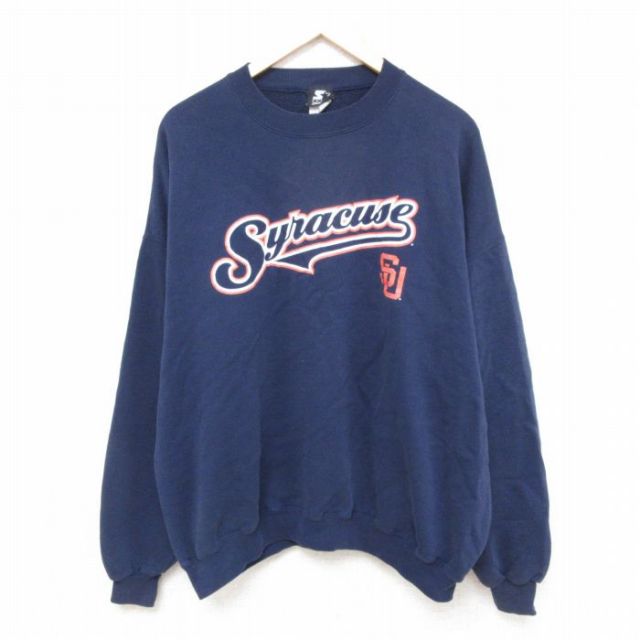 【50%OFF】XL★古着 スターター STARTER 長袖 スウェット メンズ 00年代 00s シラキュース 大きいサイズ クルーネック 紺 ネイビー 【spe】 25apr14 中古 スエット トレーナー トップス