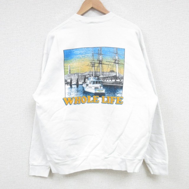 L★古着 フルーツオブザルーム 長袖 スウェット メンズ 90年代 90s 船 クルーネック USA製 白 ホワイト 25apr15 中古 スエット トレーナー トップス