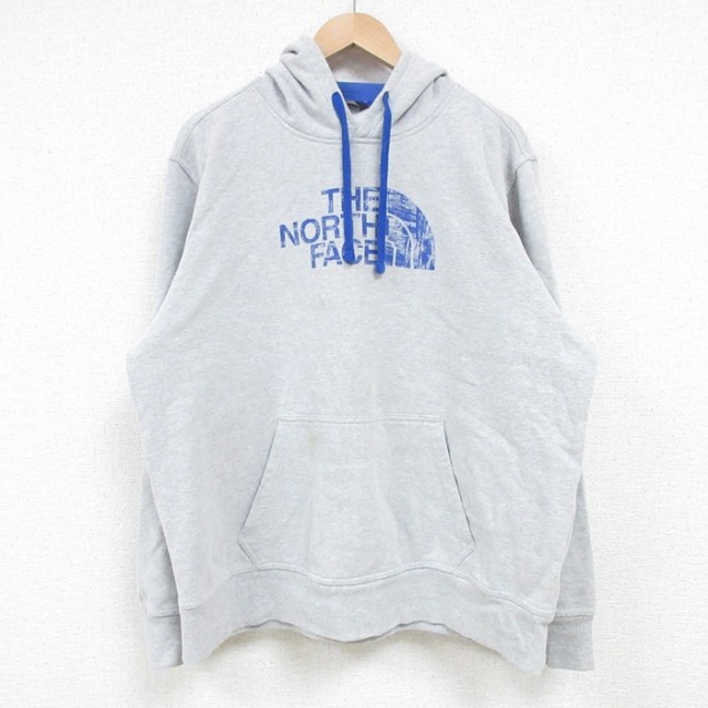 XL★古着 ノースフェイス THE NORTH FACE 長袖 スウェット パーカー メンズ ビッグロゴ グレー 霜降り 25apr15 中古 スエット トレーナー トップス