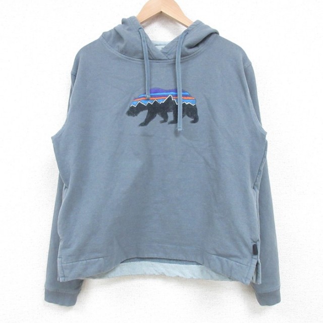 L★古着 パタゴニア patagonia 長袖 スウェット パーカー メンズ ビッグロゴ 紺 ネイビー 霜降り 25apr15 中古 スエット トレーナー トップス