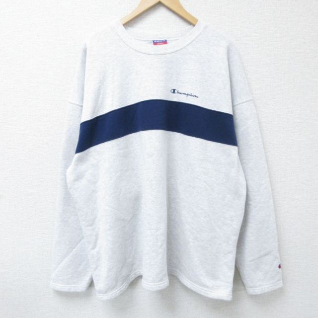 【50%OFF】XL★古着 チャンピオン Champion 長袖 スウェット メンズ 00年代 00s ワンポイントロゴ ツートンカラー 大きいサイズ クルーネック 薄グレー他 霜降り 25apr15 中古 スエット トレーナー トップス