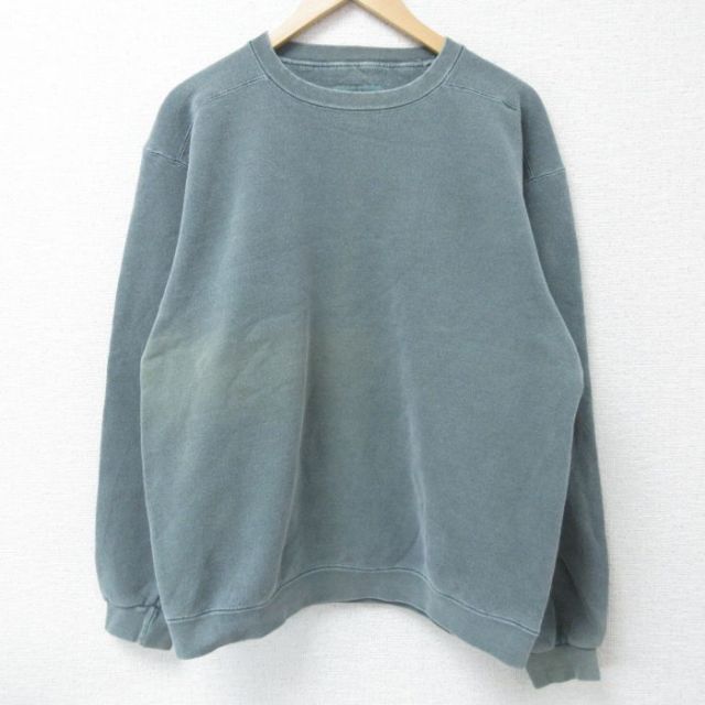 L★古着 長袖 スウェット メンズ 00年代 00s 無地 クルーネック 緑 グリーン 25apr15 中古 スエット トレーナー トップス