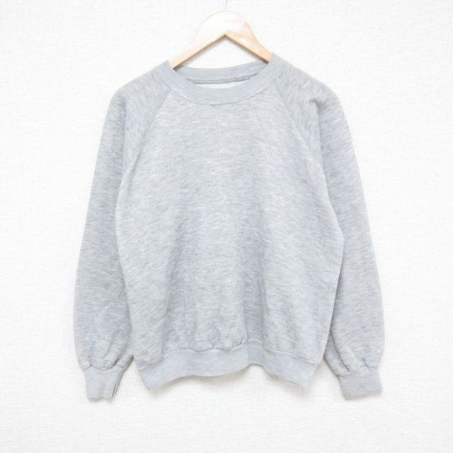 【20%OFF】M★古着 長袖 スウェット メンズ 80年代 80s 無地 ラグラン クルーネック グレー 霜降り 25apr15 中古 スエット トレーナー トップス