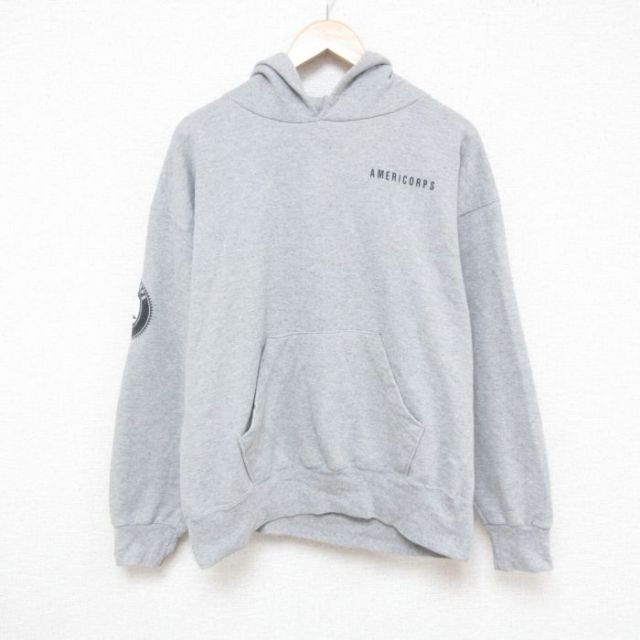 L★古着 長袖 スウェット パーカー メンズ 90年代 90s AMERICORPS USA製 グレー 霜降り 25apr15 中古 スエット トレーナー トップス