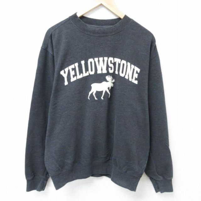 L★古着 長袖 スウェット メンズ 00年代 00s イエローストーン 刺繍 クルーネック 黒 ブラック 霜降り 25apr16 中古 スエット トレーナー トップス