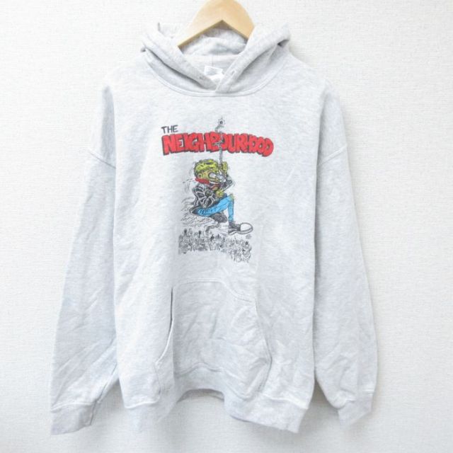 【20%OFF】XL★古着 長袖 ロック バンド スウェット パーカー メンズ ザネイバーフッド 薄グレー 霜降り 【spe】 25apr16 中古 スエット トレーナー トップス