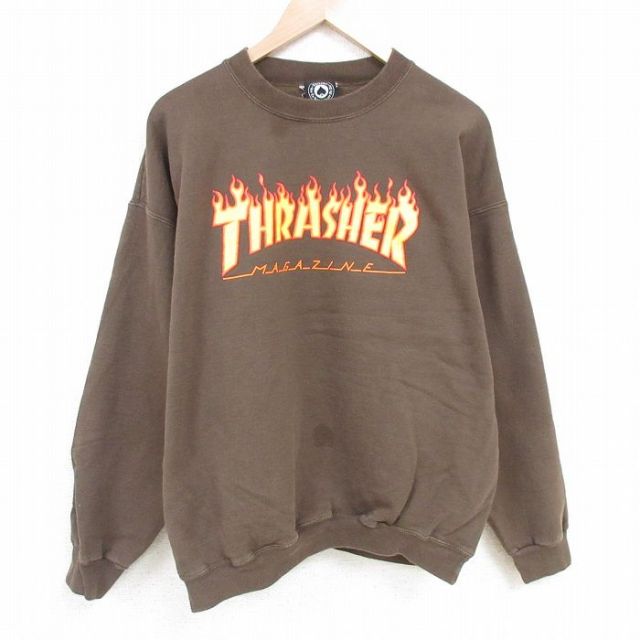 XL★古着 スラッシャー THRASHER 長袖 スウェット メンズ 00年代 00s ビッグロゴ 大きいサイズ クルーネック 茶 ブラウン 25apr16 中古 スエット トレーナー トップス