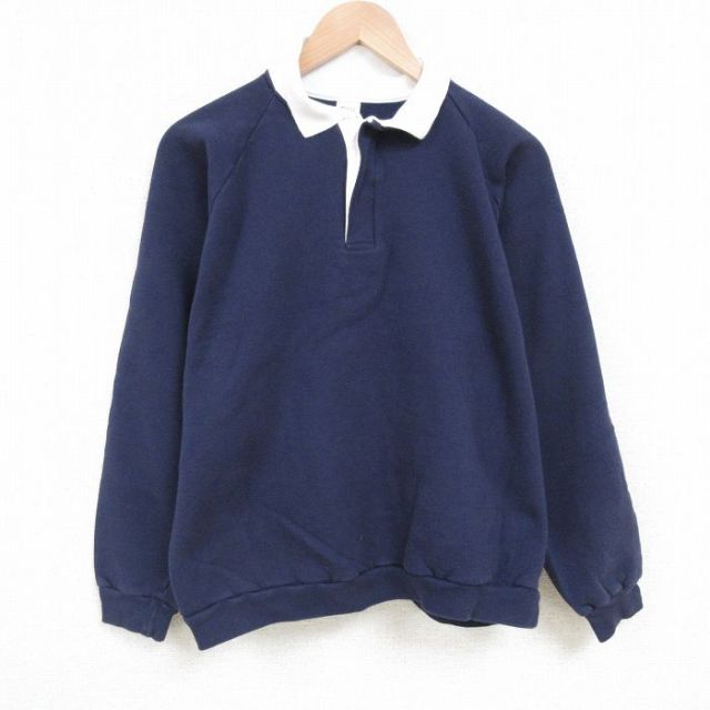 XL★古着 長袖 スウェット メンズ 90年代 90s 無地 襟付き USA製 紺 ネイビー 25apr16 中古 スエット トレーナー トップス