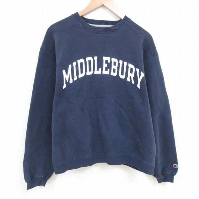 XL★古着 チャンピオン Champion 長袖 スウェット メンズ 00年代 00s ミドルバリー クルーネック 紺 ネイビー 25apr16 中古 スエット トレーナー トップス