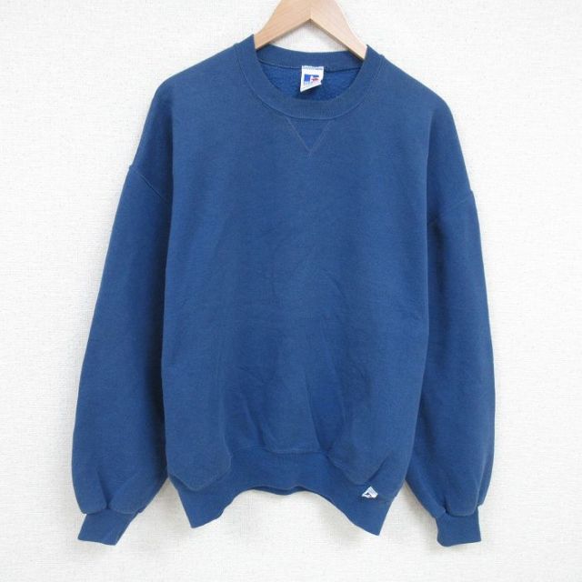 XL★古着 ラッセル 長袖 スウェット メンズ 90年代 90s 無地 クルーネック USA製 紺 ネイビー 【spe】 25apr17 中古 スエット トレーナー トップス