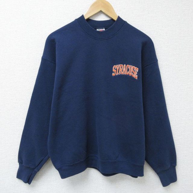 L★古着 フルーツオブザルーム 長袖 スウェット メンズ 00年代 00s SYRACUSE クルーネック 紺 ネイビー 25apr17 中古 スエット トレーナー トップス