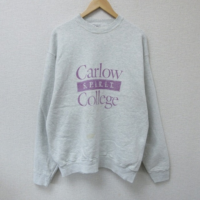 【50%OFF】XL★古着 長袖 スウェット メンズ 90年代 90s カーロー 大学 クルーネック USA製 薄グレー 霜降り 25apr17 中古 スエット トレーナー トップス