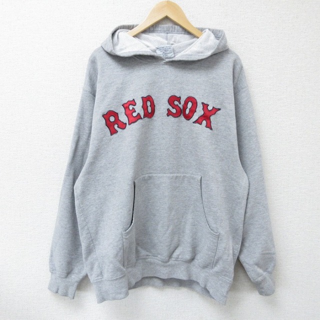 XL★古着 マジェスティック 長袖 スウェット パーカー メンズ 00年代 00s MLB ボストンレッドソックス グレー 霜降り メジャーリーグ ベースボール 野球 25apr17 中古 スエット トレーナー トップス