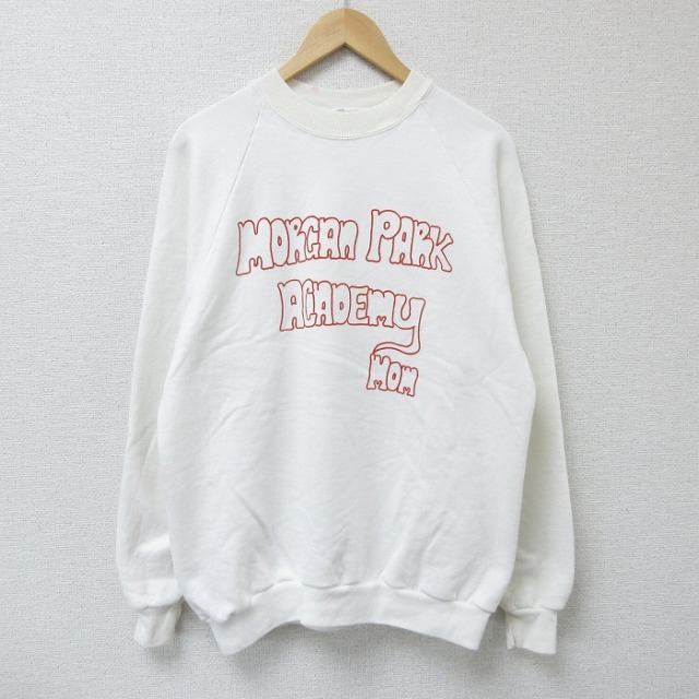 【50%OFF】L★古着 長袖 スウェット メンズ 80年代 80s モーガン パーク アカデミー クルーネック USA製 白 ホワイト 25apr17 中古 スエット トレーナー トップス