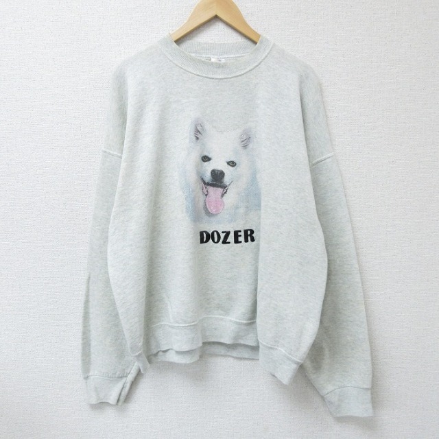 XL★古着 長袖 スウェット メンズ 90年代 90s DOZER 犬 大きいサイズ クルーネック USA製 薄グレー 霜降り 25apr17 中古 スエット トレーナー トップス