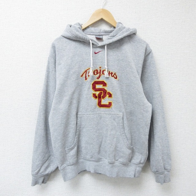 L★古着 ナイキ NIKE 長袖 スウェット パーカー メンズ 00年代 00s USC Trojans グレー 霜降り 25apr17 中古 スエット トレーナー トップス