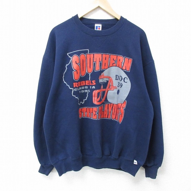 XL★古着 ラッセル 長袖 スウェット メンズ 90年代 90s 大学 プレーオフ USA製 紺 ネイビー 【spe】 25apr17 中古 スエット トレーナー トップス
