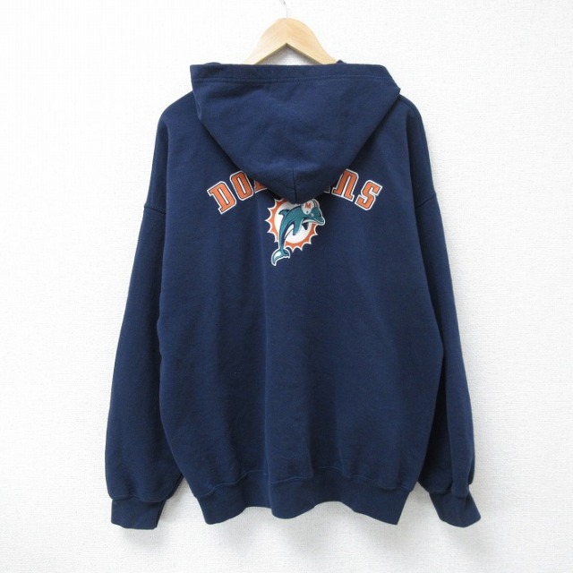 XL★古着 長袖 フルジップ スウェット パーカー メンズ 00年代 00s NFL マイアミドルフィンズ 大きいサイズ 紺 ネイビー アメフト スーパーボウル 25apr17 中古 スエット トレーナー トップス