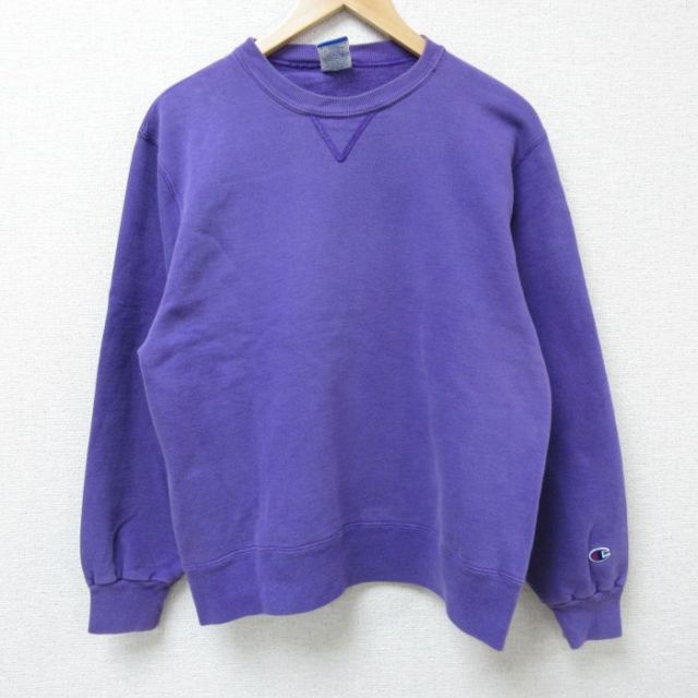 M★古着 チャンピオン Champion 長袖 スウェット メンズ 90年代 90s 無地 クルーネック 紫 パープル 25apr18 中古 スエット トレーナー トップス