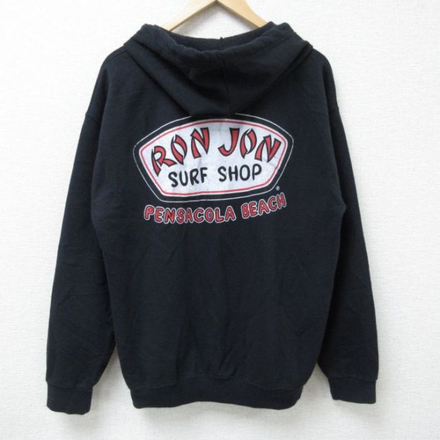 L★古着 ロンジョン 長袖 フルジップ スウェット パーカー メンズ ビッグロゴ 黒 ブラック 25apr18 中古 スエット トレーナー トップス
