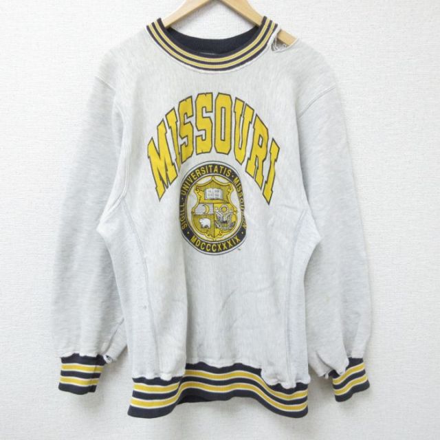 L★古着 長袖 スウェット メンズ 90年代 90s ミズーリ カレッジ ボロ クルーネック USA製 薄グレー 霜降り 【spe】 25apr18 中古 スエット トレーナー トップス