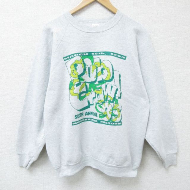 L★古着 フルーツオブザルーム 長袖 スウェット メンズ 90年代 90s Ｐub Ｃrawl ラグラン クルーネック USA製 薄グレー 霜降り 25apr18 中古 スエット トレーナー トップス