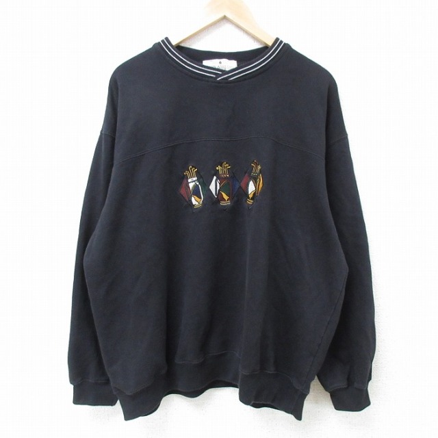 【50%OFF】XL★古着 長袖 スウェット メンズ 00年代 00s ゴルフ 刺繍 大きいサイズ クルーネック 黒 ブラック 25apr21 中古 スエット トレーナー トップス