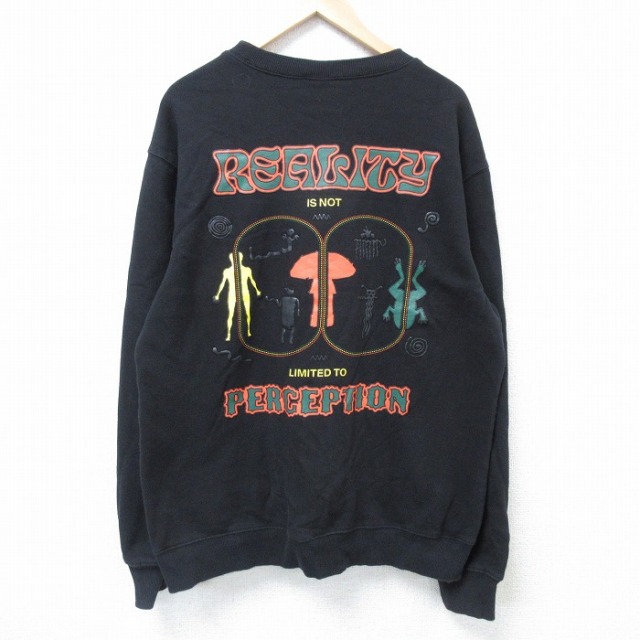 XL★古着 長袖 スウェット メンズ REALTY PERCEPTION クルーネック 黒 ブラック 25apr21 中古 スエット トレーナー トップス