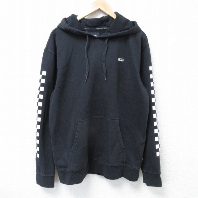 L★古着 バンズ VANS 長袖 スウェット パーカー メンズ ワンポイントロゴ 黒 ブラック 25apr21 中古 スエット トレーナー トップス