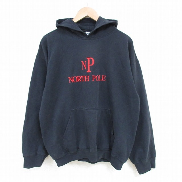 L★古着 長袖 スウェット パーカー メンズ 00年代 00s NORT POLE 刺繍 黒 ブラック 25apr21 中古 スエット トレーナー トップス