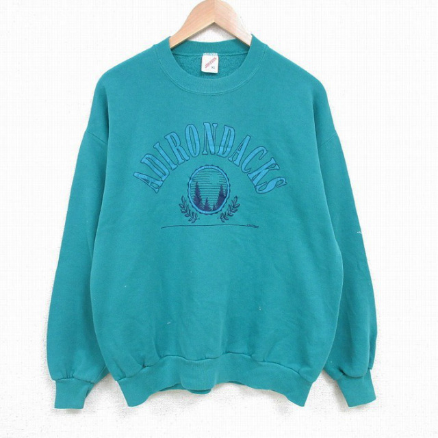 【50%OFF】L★古着 ジャージーズ 長袖 スウェット メンズ 90年代 90s ADIRONDACKS クルーネック 緑 グリーン 25apr21 中古 スエット トレーナー トップス