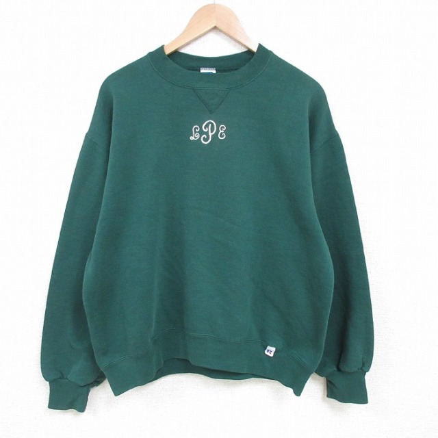 【50%OFF】L★古着 ラッセル 長袖 スウェット メンズ 90年代 90s LPE クルーネック USA製 濃緑 グリーン 【spe】 25apr21 中古 スエット トレーナー トップス