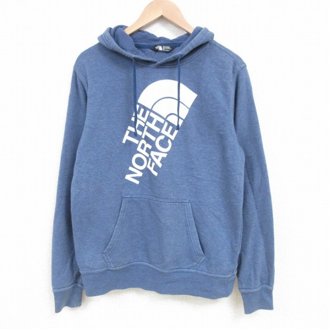 M★古着 ノースフェイス THE NORTH FACE 長袖 スウェット メンズ ビッグロゴ クルーネック 薄紺 ネイビー 25apr21 中古 スエット トレーナー トップス