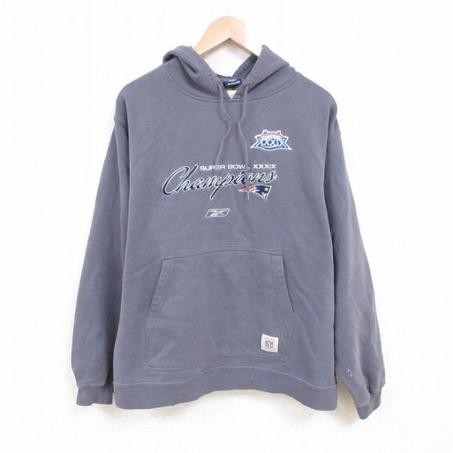 【50%OFF】リーボック 長袖パーカー NFL ニューイングランドペイトリオッツ グレー XL | 古着