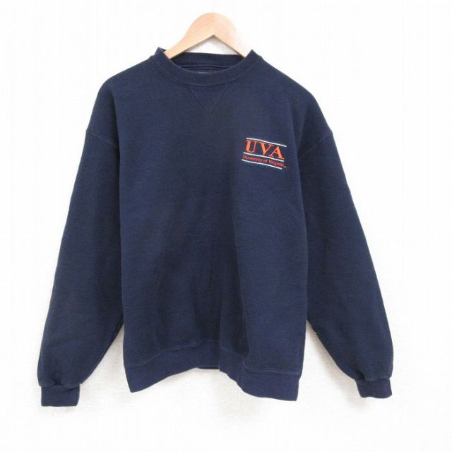 L★古着 長袖 スウェット メンズ 90年代 90s UVA バージニア 大学 クルーネック USA製 紺 ネイビー 25apr28 中古 スエット トレーナー トップス