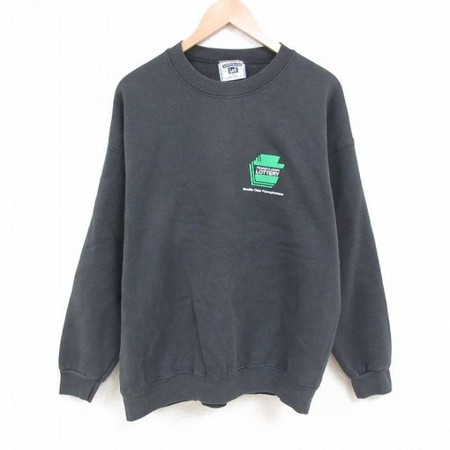 XL★古着 リー 長袖 スウェット メンズ 90年代 90s ペンシルベニア LOTTERY 大きいサイズ クルーネック USA製 黒 ブラック 25apr28 中古 スエット トレーナー トップス