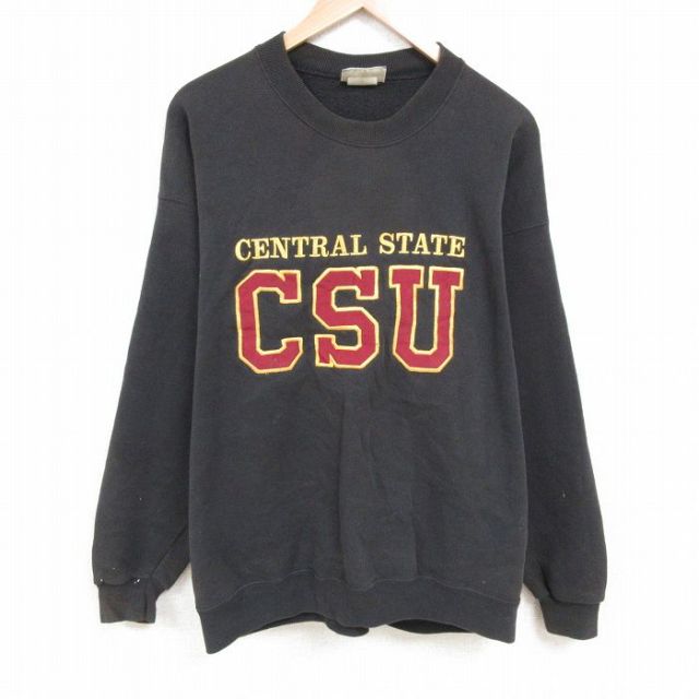 【50%OFF】XL★古着 リー 長袖 スウェット メンズ 90年代 90s CSU 刺? 大きいサイズ クルーネック USA製 黒 ブラック 25apr28 中古 スエット トレーナー トップス