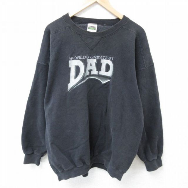 XL★古着 TULTEX 長袖 スウェット メンズ 90年代 90s DAD 刺繍 大きいサイズ クルーネック USA製 黒 ブラック 25may01 中古 スエット トレーナー トップス