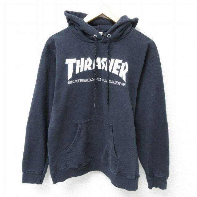S★古着 スラッシャー 長袖 スウェット パーカー メンズ ビッグロゴ クルーネック 黒 ブラック 25may01 中古 スエット トレーナー トップス